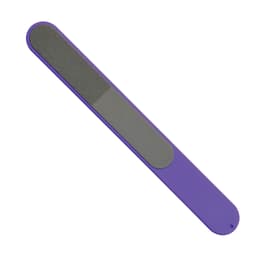 A purple nail file with a textured surface on one side and a smooth side for nail care.