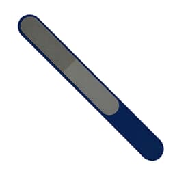 A blue Paris nail file with a textured surface for shaping and smoothing nails. It has a simple design and a logo.