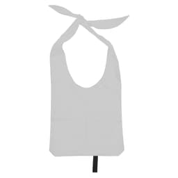 A white nylon sling bag with open handles and a knotted top, featuring a black accent.