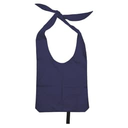 A navy nylon sling bag with open handles, featuring a knotted tie at the top and a logo.