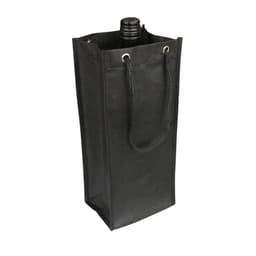 A drink bottle bag in black, featuring a sturdy design with rope handles and a logo.