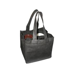 A black non-woven bag designed to hold four coffee cups, featuring sturdy handles and a simple organisational structure.