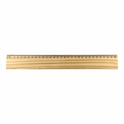 A wooden ruler measuring 30cm, with metric markings along one edge and a natural wood finish.