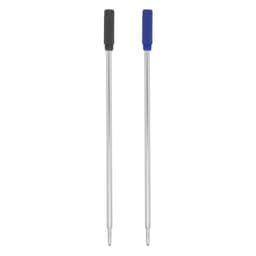 Metal cross-type refills in silver with black and blue plastic caps. Includes two refill options for writing instruments.