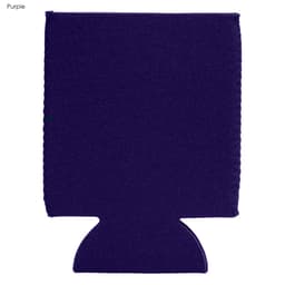 A purple neoprene stubby cooler with a base, designed to hold drink bottles. Features a logo.