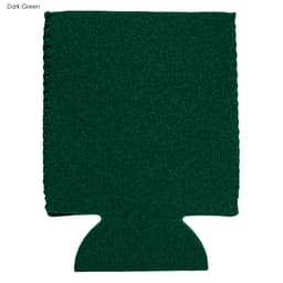 A dark green neoprene stubby cooler with a textured finish and a bottom cut-out. It features a logo or branding.