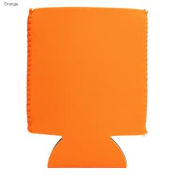 An orange neoprene stubby cooler with a simple design and a logo on it. Ideal for holding beverages.