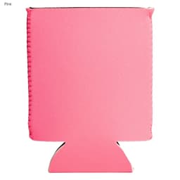 A pink neoprene stubby cooler with a simple design and a logo. Suitable for holding drinks.