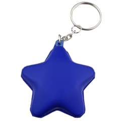 A blue star-shaped keyring with a metal chain and keyring attachment.