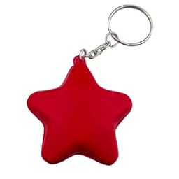 A red star-shaped key ring with a silver chain attachment. It has a smooth, glossy finish.
