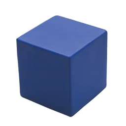 A blue stress cube with a smooth exterior, designed as a fun stress relief product.