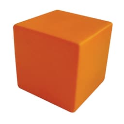 An orange stress cube with a smooth surface and a square shape, featuring a simple design and no visible branding.