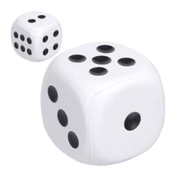 Two large, white stress dice with black dots displayed. One die is larger than the other.