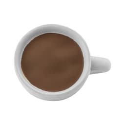 A white ceramic cup filled with a brown liquid, resembling tea or coffee, with a simple handle.