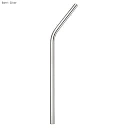 A stainless steel drinking straw in a bent design, silver in colour, with a sleek, polished finish.