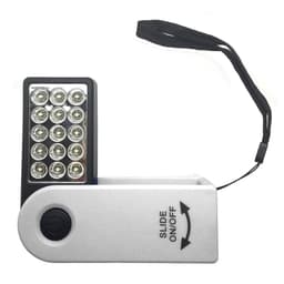 A 360-degree torch in white and black features multiple LED lights and a wrist strap for easy carrying.