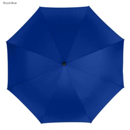 A royal blue golf umbrella with a classic octagonal shape and a central opening mechanism. Features a logo.
