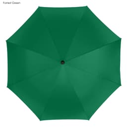 A dark green golf umbrella featuring a simple design and a central black button.
