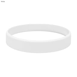 A white silicone wristband with a smooth finish and a simple design, featuring a logo.