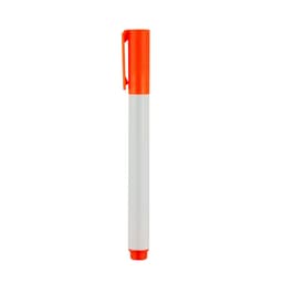 An orange and white whiteboard marker with a cap and a clip for easy attachment.