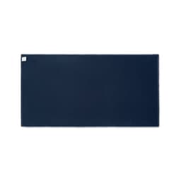 A rectangular navy blue mat with a small logo in one corner.