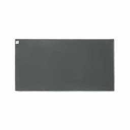 A grey rectangular mat with a subtle texture and a small logo in one corner.