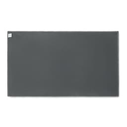 A grey mat displayed flat, featuring a textured surface and a small logo in the corner.