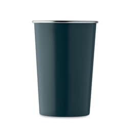 A drink bottle in a dark teal colour with a silver rim at the top. It has a simple, sleek design.