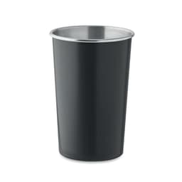 A drink bottle in matte black with a metallic silver interior and a simple branding logo.