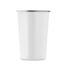 A drink bottle in white with a silver rim, featuring a simple cylindrical design.