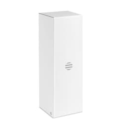 A sleek white box with a circular logo on the front, suitable for packaging a product.