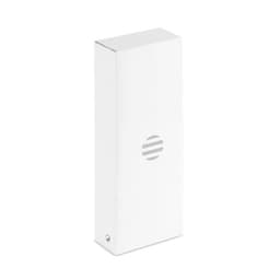 A drink bottle in a sleek white box featuring a minimalist logo design.