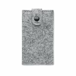 A grey felt nail kit case with a black snap button closure. Features a simple, minimalist design.