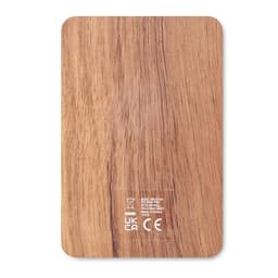 A wooden phone case with a smooth finish and natural grain pattern, featuring a small logo in the corner.