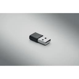 A USB flash drive with a black and silver design, featuring a simple rectangular shape.