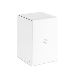 A plain white box with a circular logo on the front. The box has a flap top and a minimalist design.