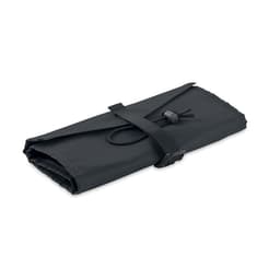 A dark grey roll-up bag with a strap and fastening, neatly folded and secured.