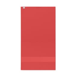 A red drink bottle with a smooth surface and a small logo at the top.