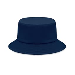 A bucket hat in navy blue with a wide brim and a round crown, featuring a simple design.