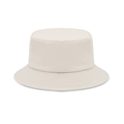 A bucket hat in a light beige shade with a simple, unembellished design.