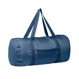 A duffle bag in dark blue with two sturdy handles and a zippered pocket. Features a simple design with no visible branding.