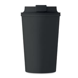 A drink bottle in matte black with a lid, featuring a simple design and a logo.