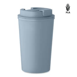 A drink bottle in light blue with a secure lid and a branding logo.