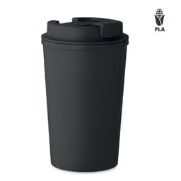 A drink bottle with a black matte finish and a secure lid, featuring a logo on the side.