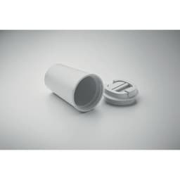 A drink bottle in white with a screw-on lid, displayed upright next to its cap.