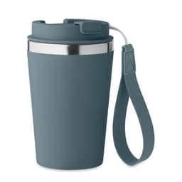 A drink bottle in a deep teal colour with a stainless steel rim and a silicone lid. Features a matching strap.