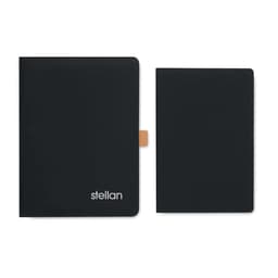 A black notebook set featuring a larger and smaller notebook, both with a smooth finish and a logo on the cover.
