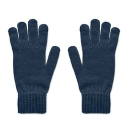 A pair of dark navy gloves displayed together, featuring a ribbed cuff and textured fabric.