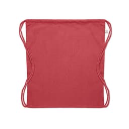 A drawstring bag in a deep red colour with braided straps. It has a simple, minimalist design.