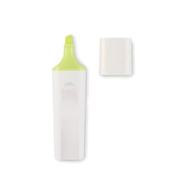 A drink bottle in white with a lime green lid, accompanied by a removable cap.